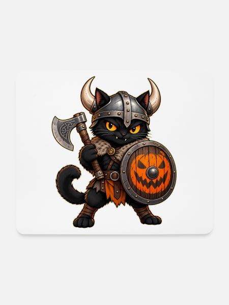 Halloween-Wikingerkatze - Mousepad (Querformat) - Weiß