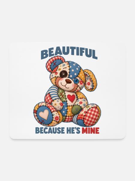 Patchwork-Teddy – Schön, weil er mir gehört - Mousepad (Querformat) - Weiß