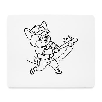 Niedlicher Corgi-Baseballspieler-Hund-Umriss - Mousepad (Querformat) - Weiß - Vorne