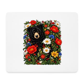 Grizzlybären-Floral-Wildtiere Naturliebhaber - Mousepad (Querformat) - Weiß - Vorne