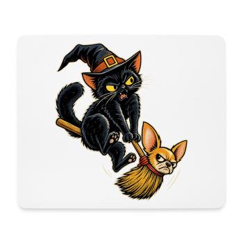 Katzenmagie auf Hexenbesen - Mousepad (Querformat) - Weiß - Vorne