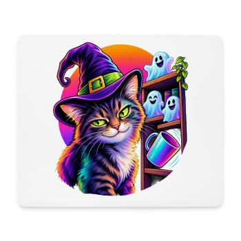 Halloween Katze mit Hexenhut und kippendem Objekt - Mousepad (Querformat) - Weiß - Vorne