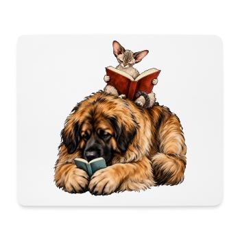 Leonberger & Devon Rex beim Lesen – Bücherfans - Mousepad (Querformat) - Weiß - Vorne