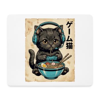 Gamer-Katze mit Ramen und Headset - Mousepad (Querformat) - Weiß - Vorne