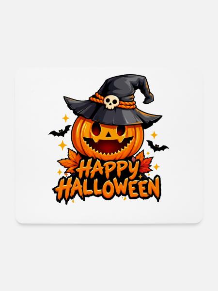 Freundlicher Kürbis mit Hut, frohes Halloween - Mousepad (Querformat) - Weiß