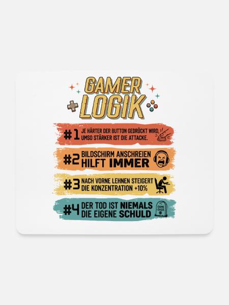 Gamer Logik Lustige Zocker Sprüche Retro - Mousepad (Querformat) - Weiß