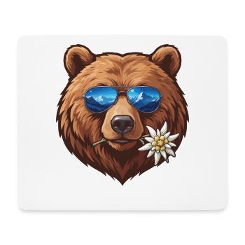 Bär mit Sonnenbrille mit Bergreflexion - Mousepad (Querformat) - Weiß - Vorne