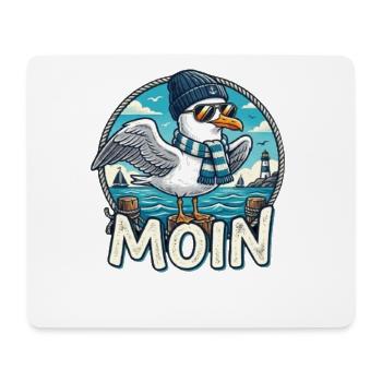Moin Küsten-Seemöwe mit Schal & Mütze - Mousepad (Querformat) - Weiß - Vorne
