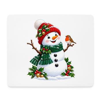 Winter Schneemann mit roter Mütze - Mousepad (Querformat) - Weiß - Vorne
