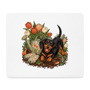 Garten-Dackel Tulpenliebe - Mousepad (Querformat) - Weiß - Vorne