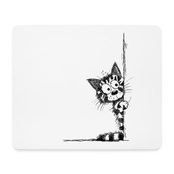 Getigerte Katze Sketch schaut um die Ecke - Mousepad (Querformat) - Weiß - Vorne
