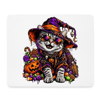 Bunte Halloween Hexenkatze mit Süßem - Mousepad (Querformat) - Weiß - Vorne