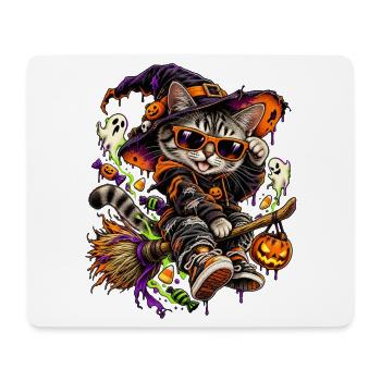 Halloween Hexenkatze auf Besen - Mousepad (Querformat) - Weiß - Vorne
