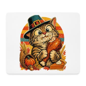 Thanksgiving-Katze mit erwischtem Truthahn - Mousepad (Querformat) - Weiß - Vorne