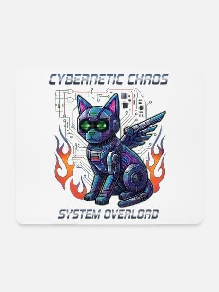 Katze Cybernetic Chaos, Cyberpunk - Mousepad (Querformat) - Weiß
