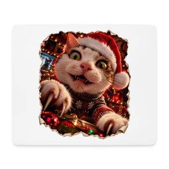 Verrückte Weihnachtskatze – Bescherung mit Krallen - Mousepad (Querformat) - Weiß - Vorne