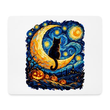 Mondkatze im Sternennacht-Labyrinth - Mousepad (Querformat) - Weiß - Vorne