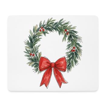 Traditioneller Weihnachtskranz mit roter Schleife - Mousepad (Querformat) - Weiß - Vorne
