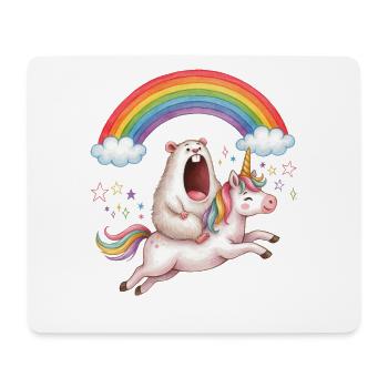 Schreiender Hamster reitet Einhorn Regenbogen - Mousepad (Querformat) - Weiß - Vorne