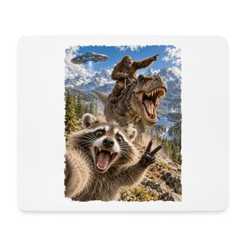 Lustiges Waschbär Selfie mit Bigfoot, T-Rex, UFO - Mousepad (Querformat) - Weiß - Vorne