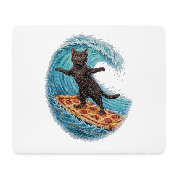 Schwarzer Kater surft auf Pizza Welle - Mousepad (Querformat) - Weiß - Vorne