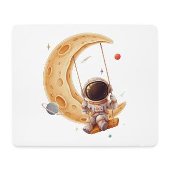 Astronaut schaukelt auf goldenem Halbmond - Mousepad (Querformat) - Weiß - Vorne