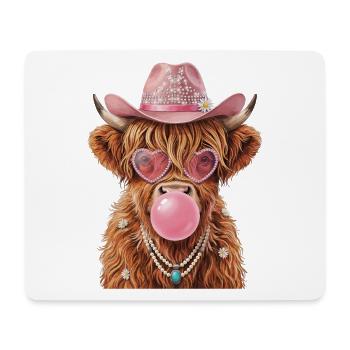 Hochlandrind Cowgirl mit Kaugummiblase - Mousepad (Querformat) - Weiß - Vorne