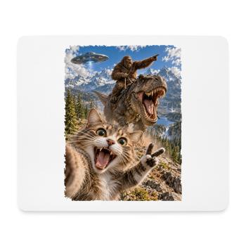 Lustiges Katze Selfie mit Bigfoot, T-Rex, UFO - Mousepad (Querformat) - Weiß - Vorne