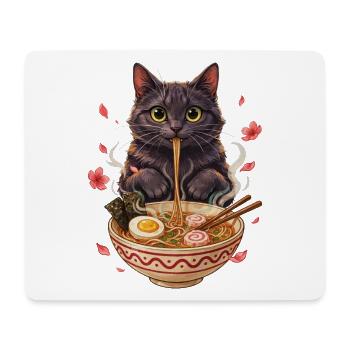 Schwarzer Kater schlürft Ramen Nudeln - Mousepad (Querformat) - Weiß - Vorne