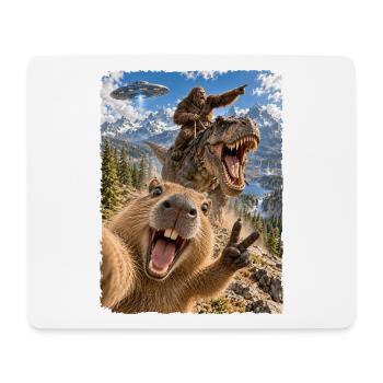 Lustiges Capybara Selfie mit Bigfoot, T-Rex, UFO - Mousepad (Querformat) - Weiß - Vorne