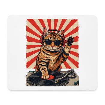 Retro DJ Katze Rot Getigert Plattenspieler - Mousepad (Querformat) - Weiß - Vorne