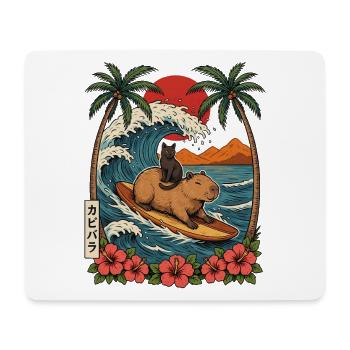 Capybara und Kater surfen auf der großen Welle - Mousepad (Querformat) - Weiß - Vorne