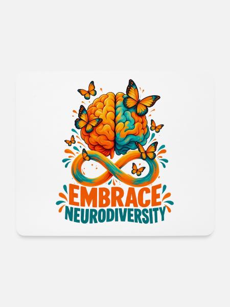 EMBRACE NEURODIVERSITY – Buntes Gehirn ADHS - Mousepad (Querformat) - Weiß