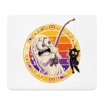 Halloween-Geist angelt fauchende Minikatze - Mousepad (Querformat) - Weiß - Vorne