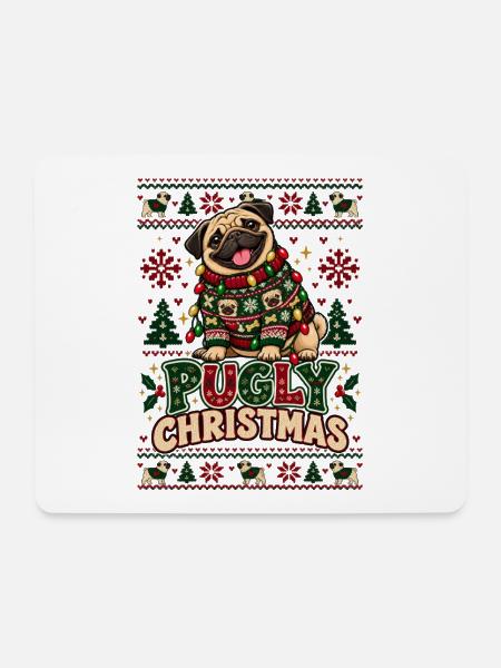 Pugly Christmas Cute Pug Design - Mousepad (Querformat) - Weiß