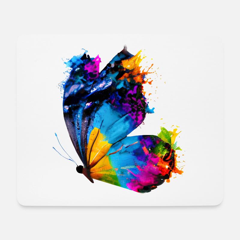 Schmetterling mit Farbklecksen - Mousepad (Querformat) - Weiß