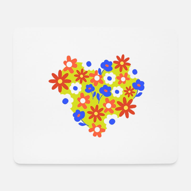 Herz Blumen - Mousepad (Querformat) - Weiß