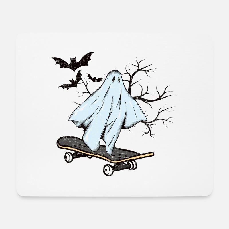 Lustiges Gespenst Skateboard Halloween Geschenk - Mousepad (Querformat) - Weiß