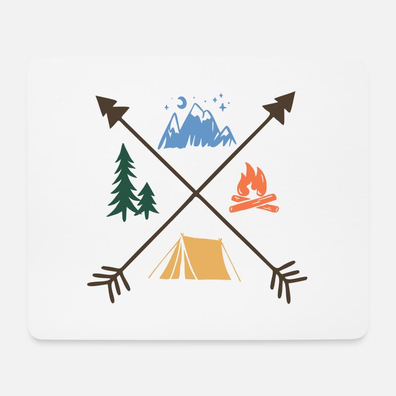 Glücklicher Camper,, Feuer, Wald, Berg und Zelt desi - Mousepad (Querformat) - Weiß