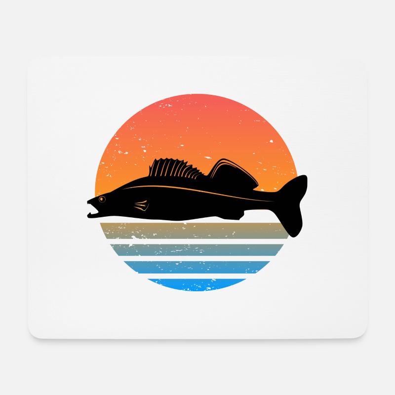 Retro Zander Angel Angler Raubfisch Geschenk Fisch - Mousepad (Querformat) - Weiß