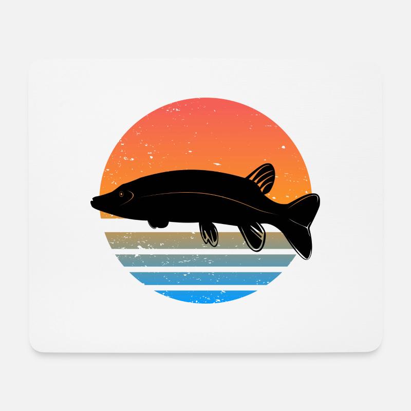 Retro Hecht Angeln Fisch Wurm Angler Raubfisch - Mousepad (Querformat) - Weiß