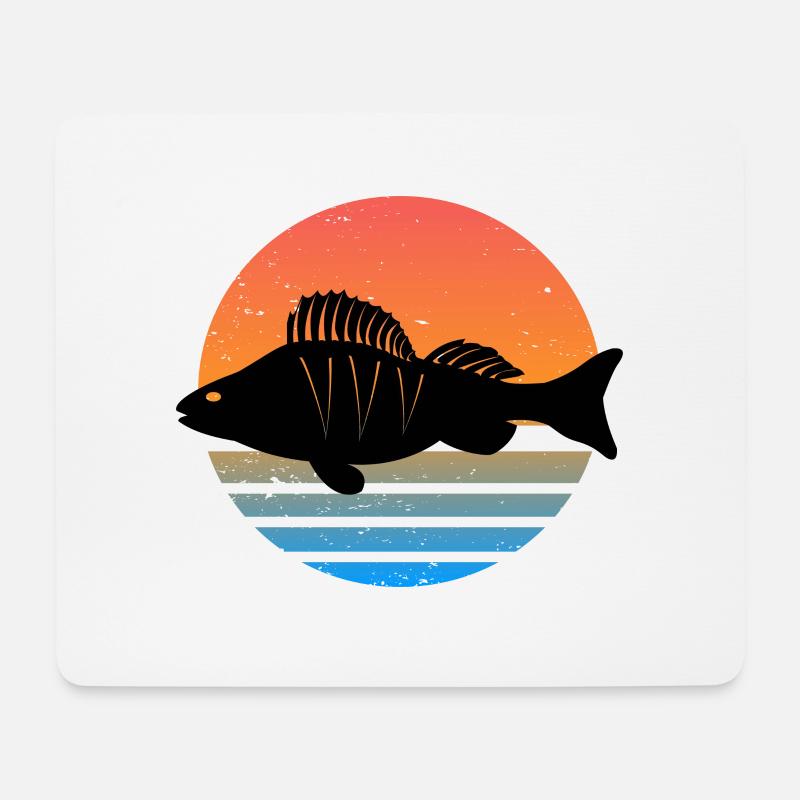 Retro Barsch Angeln Fisch Wurm Angler Raubfisch - Mousepad (Querformat) - Weiß