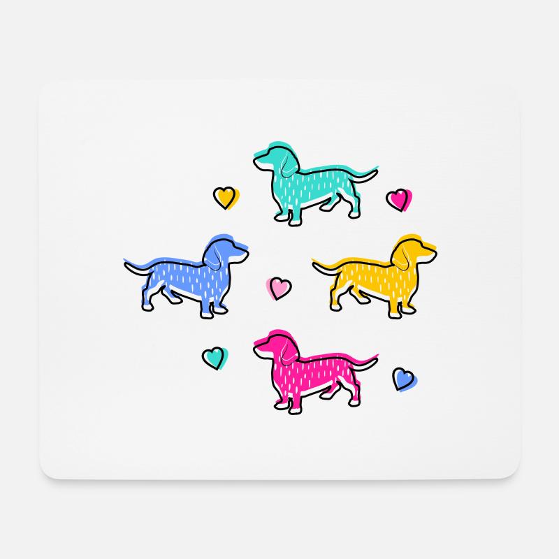 Teckel coloré, Teckel avec coeurs - Tapis de souris (format paysage) - blanc