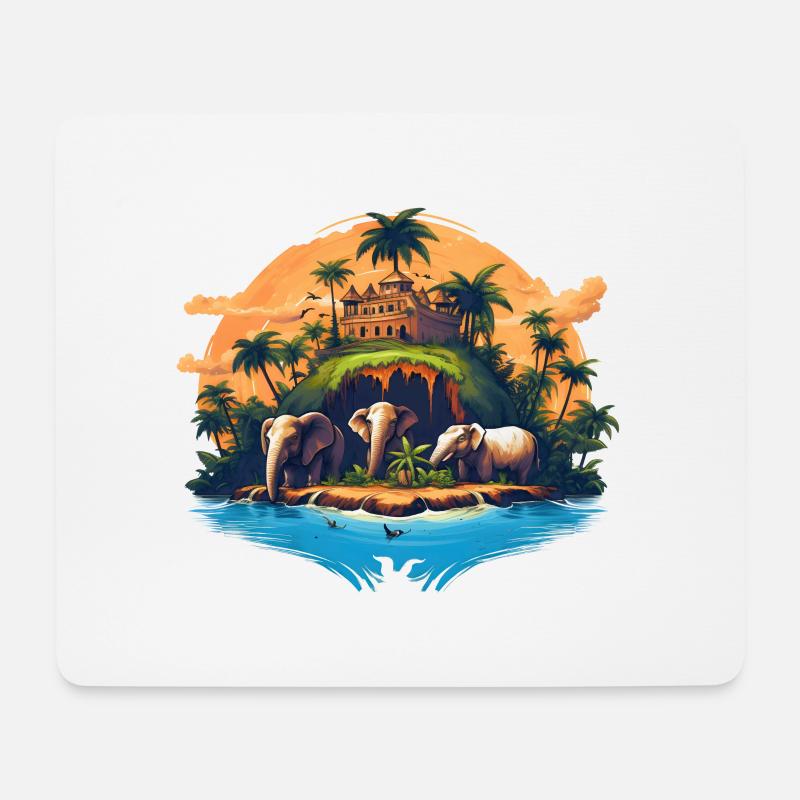 Karibische Insel mit Palmen und Elefanten, surreal - Mousepad (Querformat) - Weiß