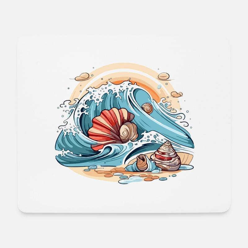 Muscheln in den Wellen - Mousepad (Querformat) - Weiß