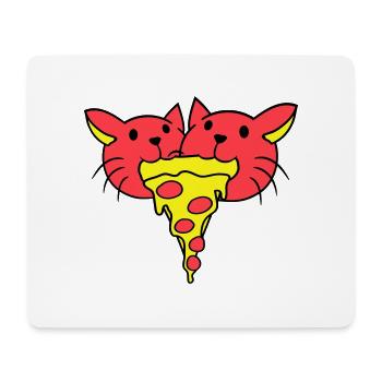 2 Katzen Essen Salami Pizza Fast Food Hunger Team - Mousepad (Querformat) - Weiß - Vorne