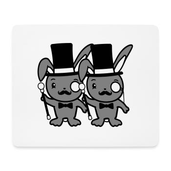 2 lapins Mr. Gentleman chapeau haut de forme Monocle Lunettes - Tapis de souris (format paysage) - blanc - Devant