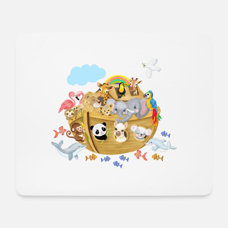 Arche Noah mit niedlichen Tieren - Mousepad (Querformat) - Weiß