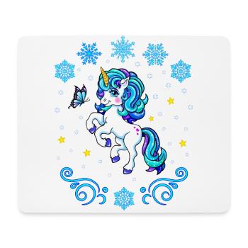 Winter 2022 blaues Einhorn mit Schneeflocken - Mousepad (Querformat) - Weiß - Vorne