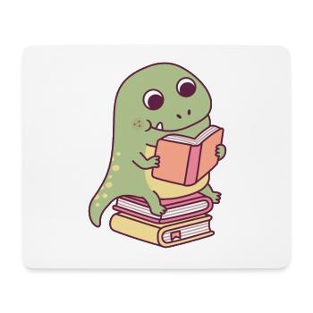 Mignon T-rex dinosaure lisant un livre - Tapis de souris (format paysage) - blanc - Devant